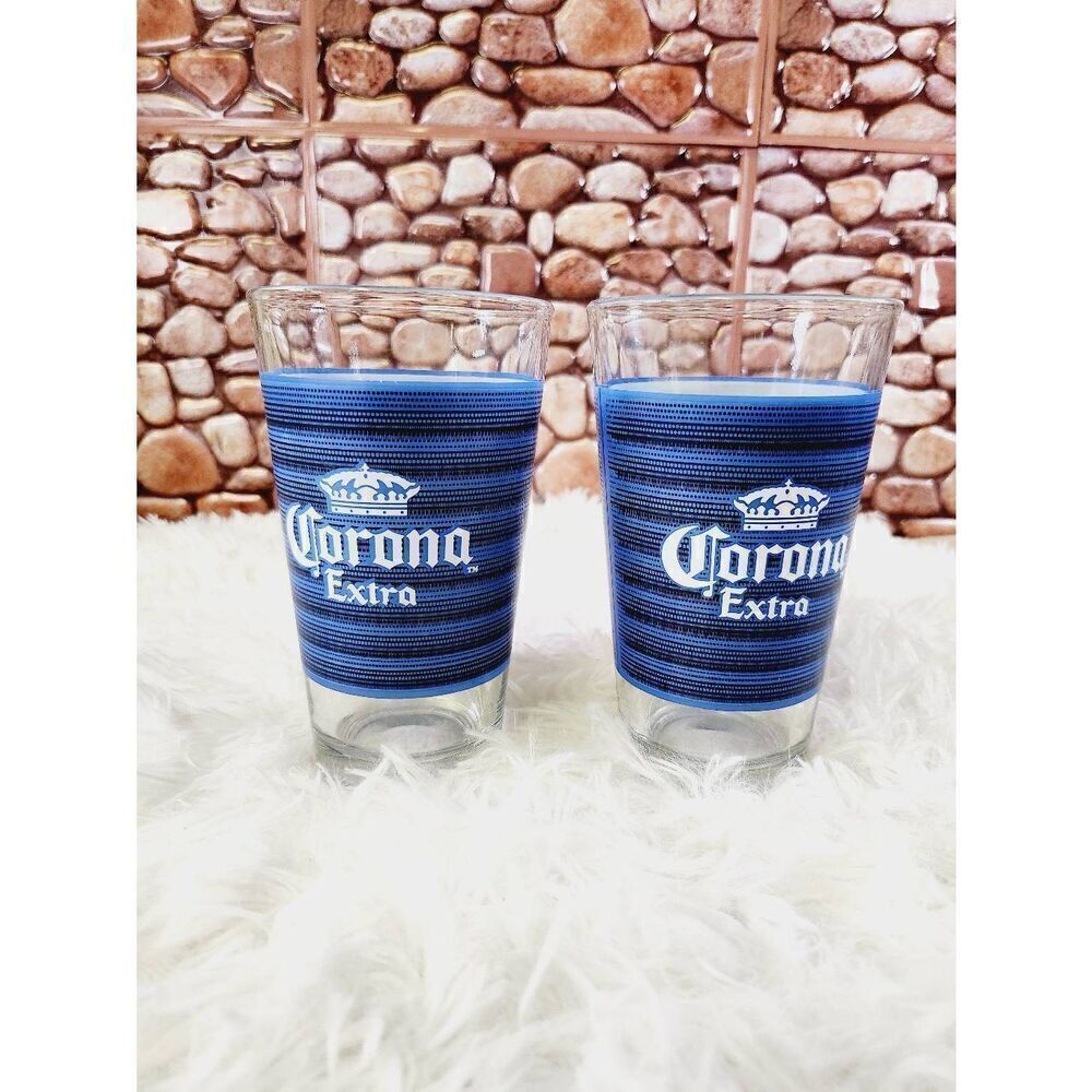 CORONA EXTRA BLUE STRIPE PUB BEER GLASSES - Pair - 16oz